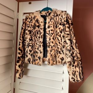Vintage Leopard Print Rabbit Fur Cropped Coat